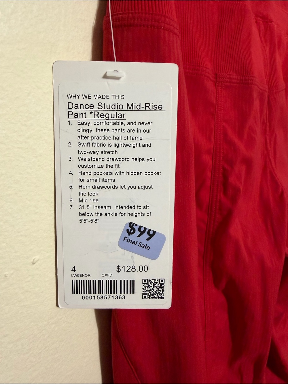 390-Lululemon-Dance Studio Mid-Rise Pant Regular-Oxford Red - Picture 10 of 11